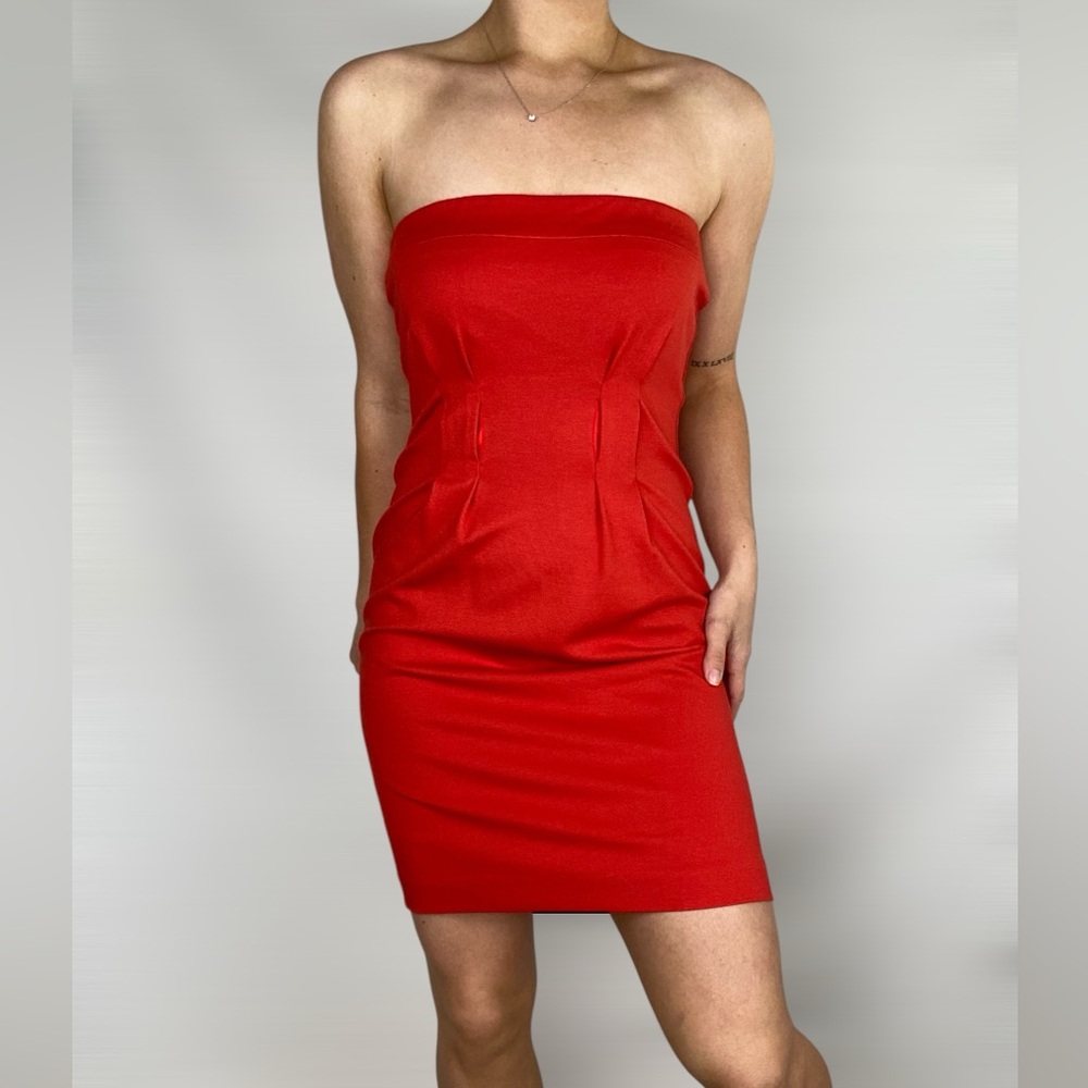 TRINA TURK Strapless Pleated Mini Dress Party Special Occasion Red Work